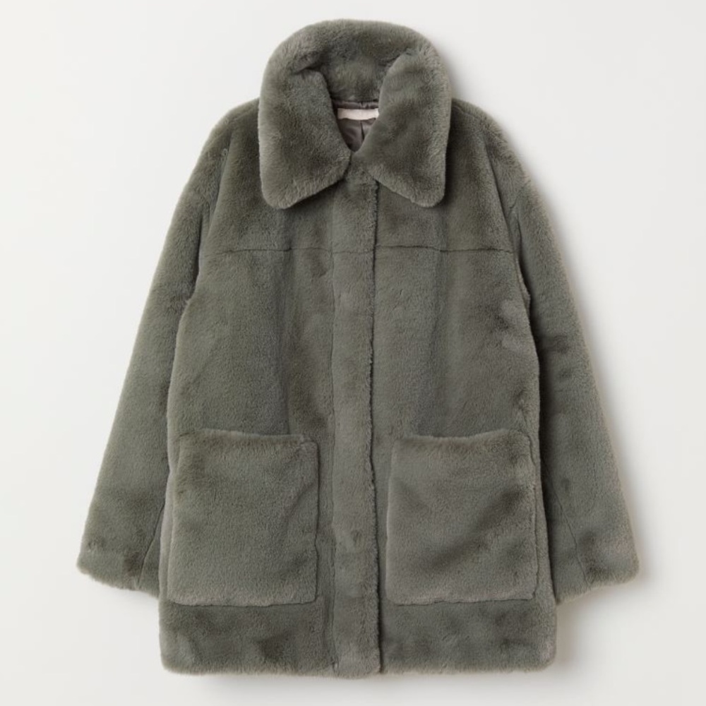 H&M Faux Fur Jacket in Green Size: M